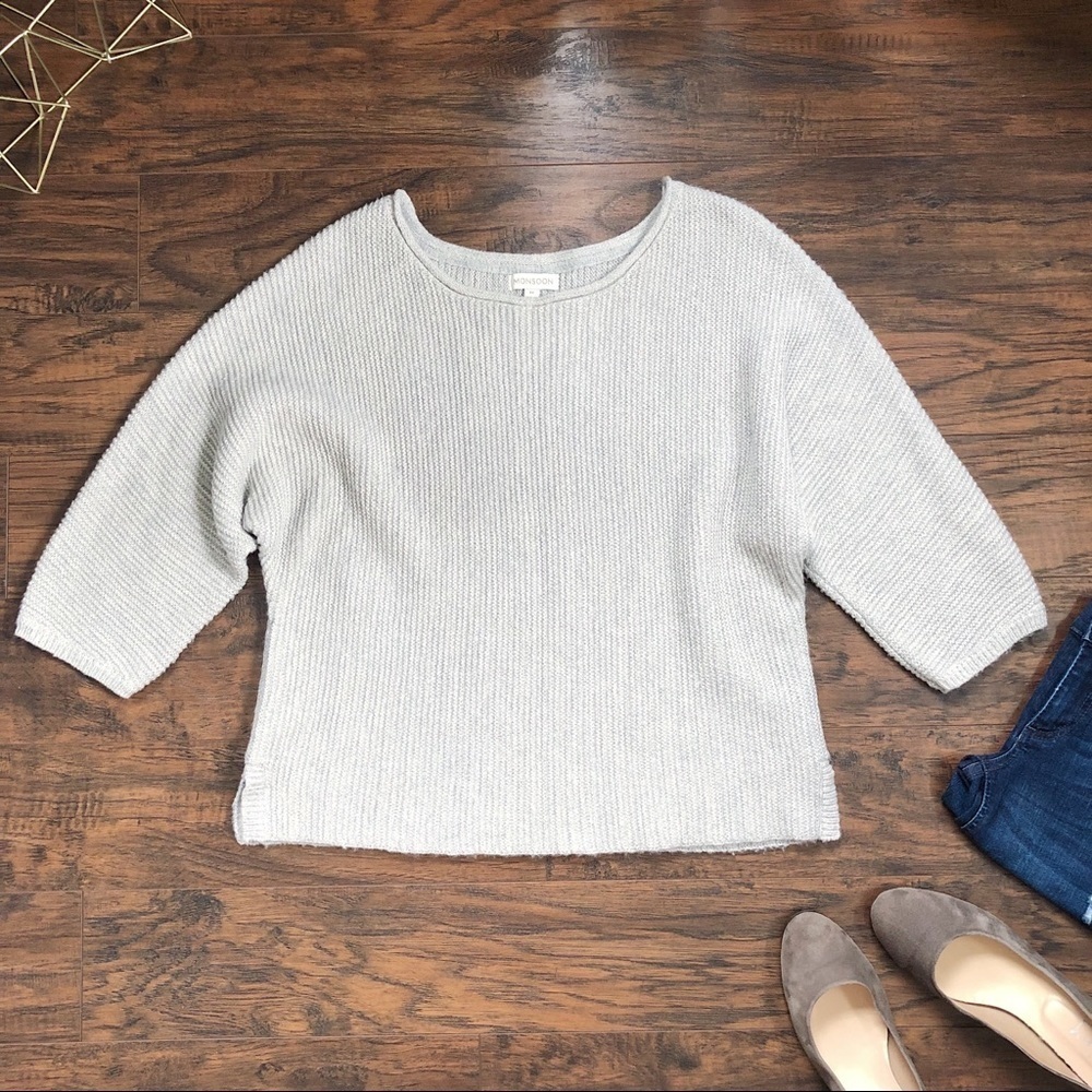 Monsoon • grey boxy knit sweater wool mohair waffle stitch cropped minimalist
